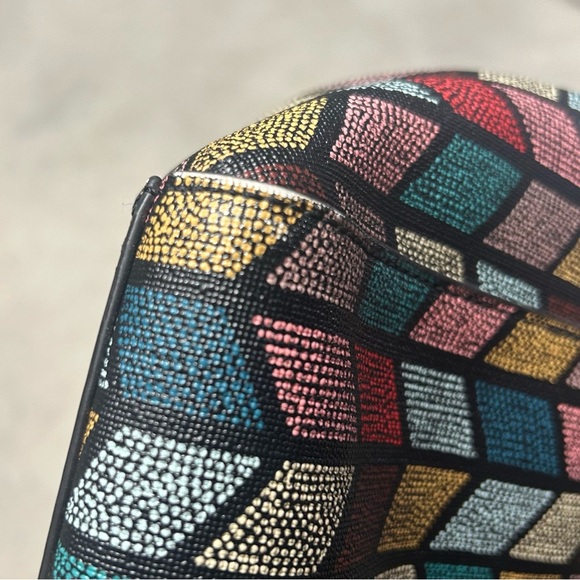 Fossil Women's Rachel Large Tote Bag Multicolor Chevron Zipper Top - Picture 9 of 14